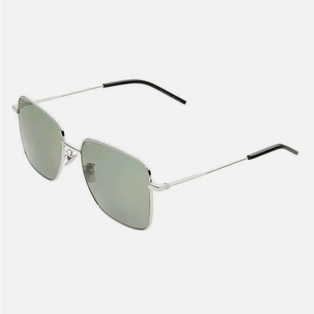 Saint Laurent SI312 003 Silver Green Lens Women's Sunglasses 57mm B1